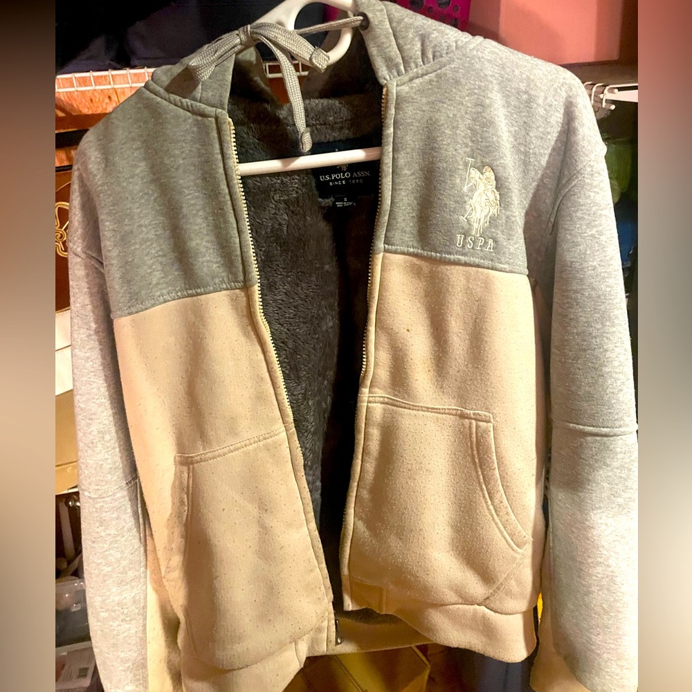 POLO ASSN Small fleece blue and cream colored coat